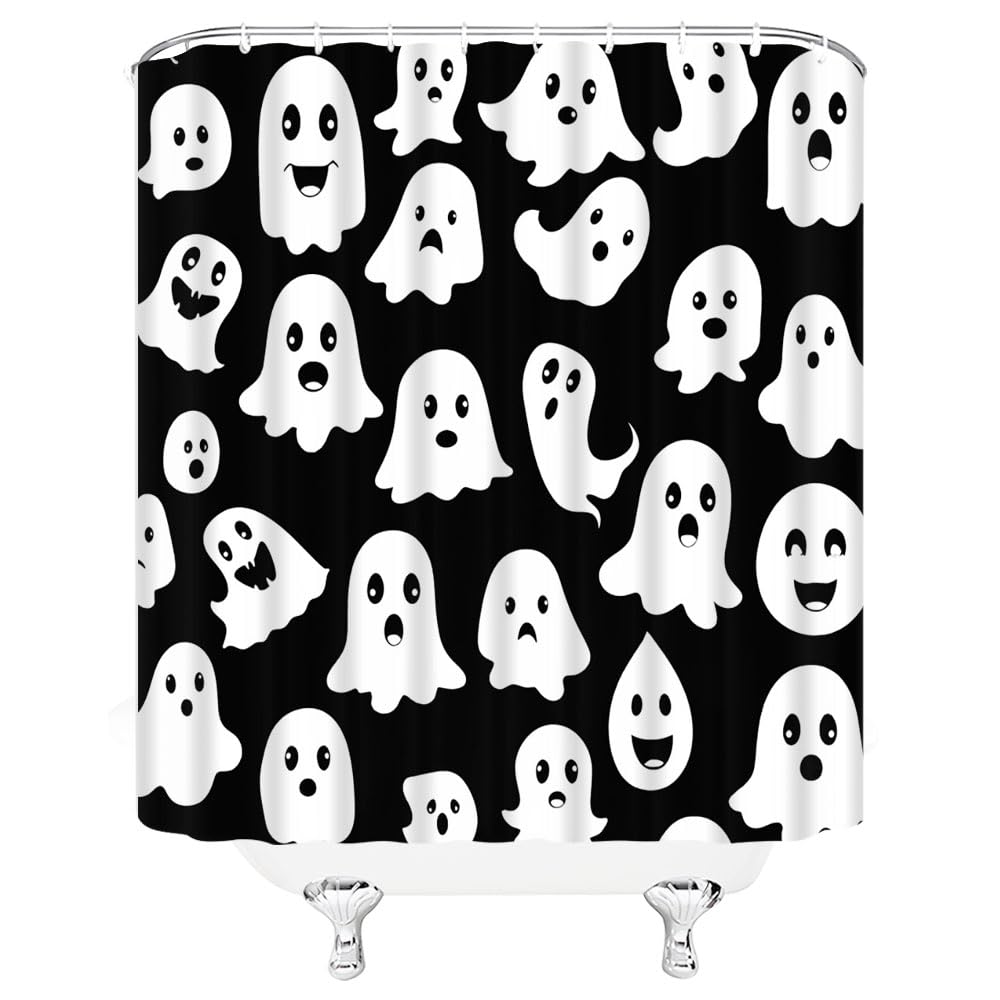 VPUPCN Halloween Ghost Shower Curtain Cute Black White Ghosts Spooky Gothic Scary Festival Modern Polyester Curtains Bathroom Decor with Hooks 47