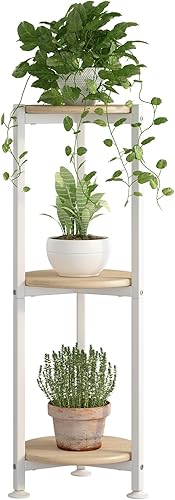 Miniatura 7 de YIZAIJIA Soporte para plantas de esquina interior alto de 2 niveles de metal moderno para almacenamiento de flores para sala de estar, balcón,