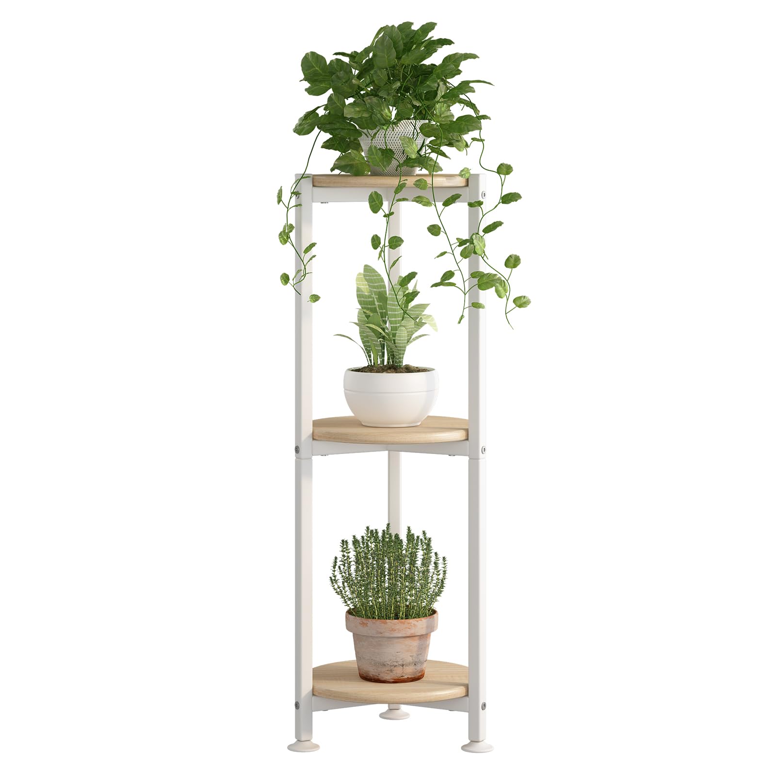 Dazioter Plant Stand Indoor Corner Tall 2 Tier Metal Modern Flower Storage Plant Shelf Holder for Living Room Balcony Garden (White Round, 3 Tier)