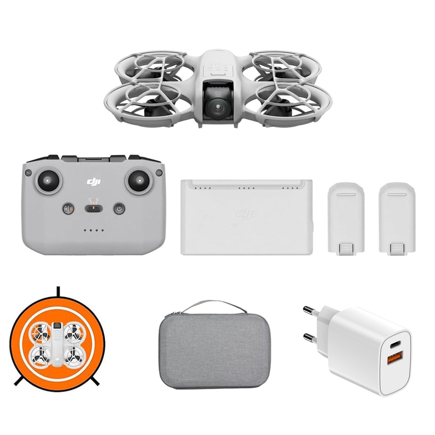 Pack DJI Neo Vuela Más con accesorios, mini dron con cámara 4K UHD, 135 g dron que te sigue, despega desde la mano, seguimiento de objetivos por IA, QuickShots, con RC-N3 y 3 baterías