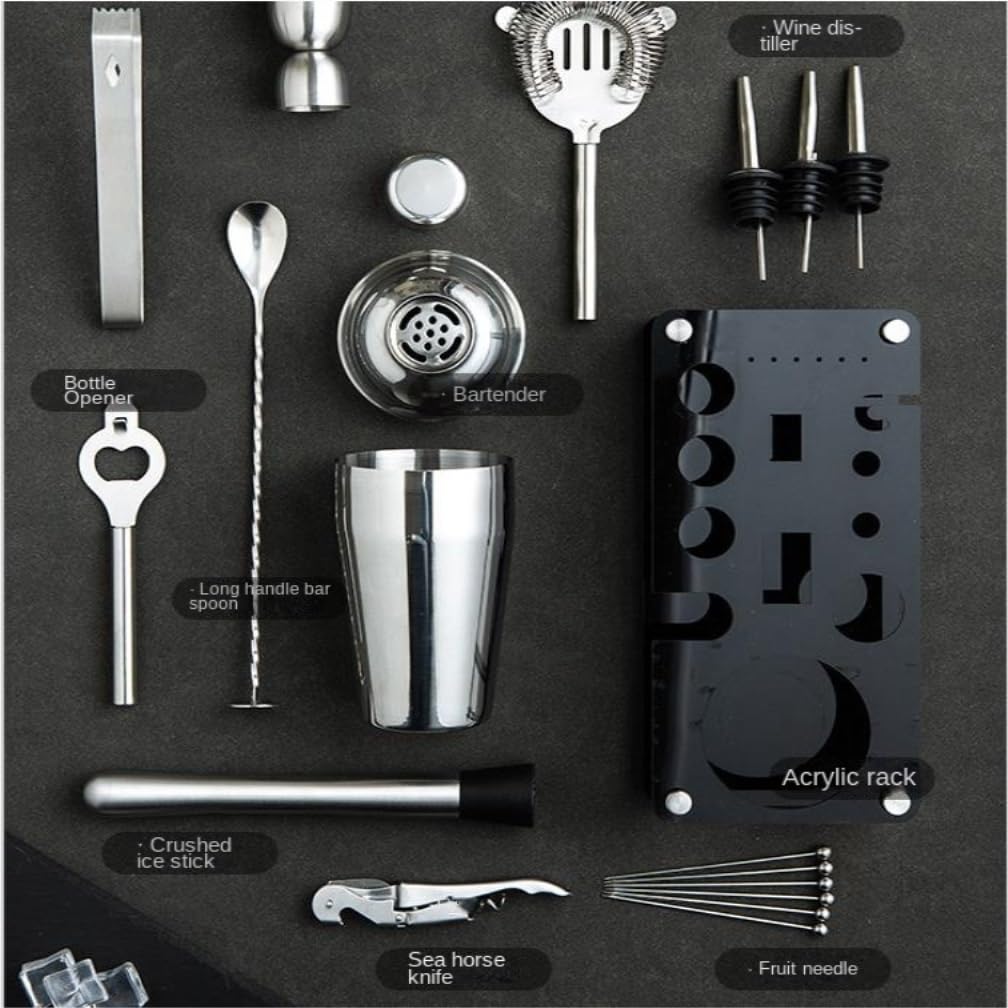 Set Barman Kit Barista Con Set Di Shaker Per Cocktail Supporto In Acrilico, Per In Acciaio Inossidabile Antiruggine Set da Bar, Shaker Boston(700ml)