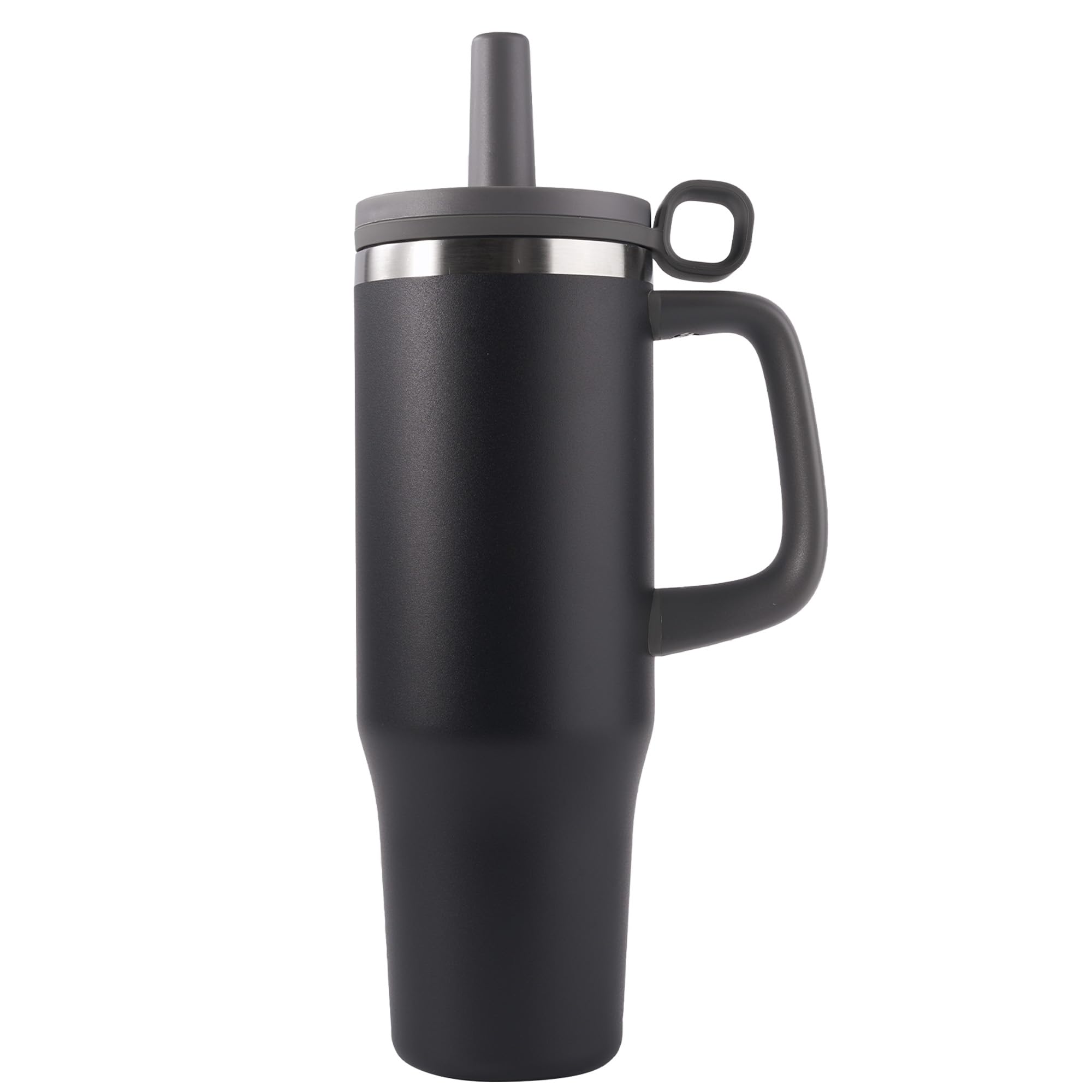 40oz Tumbler, Insulated Stainless Steel Water Bottle with Straw, Cover Cap, Leak Proof Travel Tumbler with Handle, BPA-Free, Cupholder Friendly, Gifts for Women & Men, Black