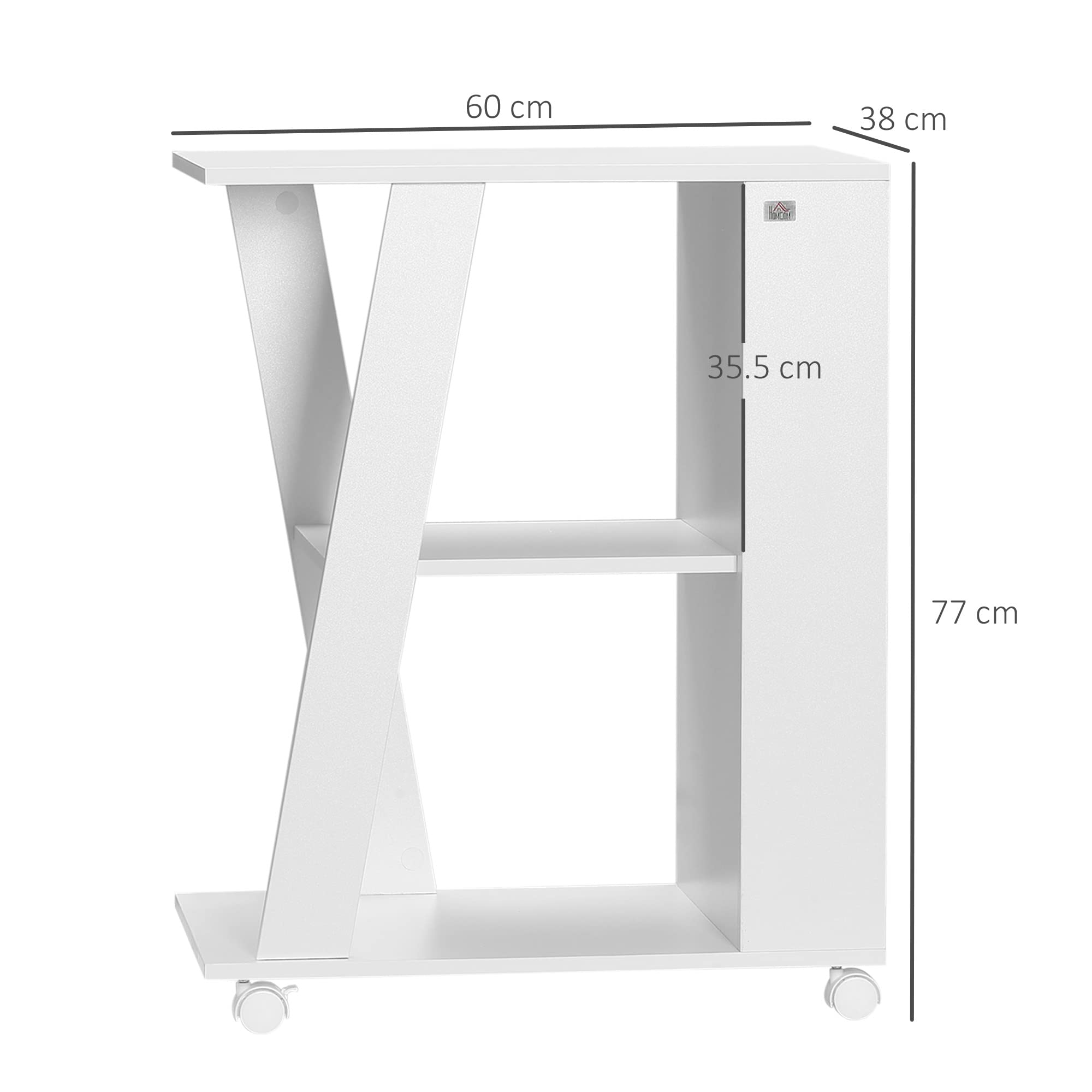 HOMCOM Carrello da Cucina in Legno con 2 Ripiani Aperti, Carrello Portavivande con Ruote Bloccabili, 60x38x77cm, Bianco