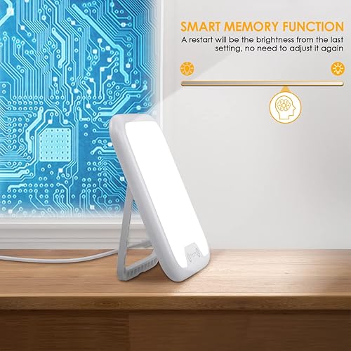 Miniatura 5 de Lámpara de terapia de luz, lámpara de luz solar LED sin rayos UV de 10,000 lux, con niveles de brillo continuos y memoria y 4 funciones de