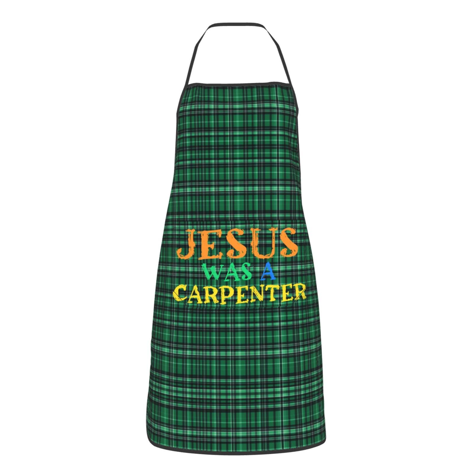 nopicsn Jesus Was a Carpenter Apron for cooking with Pockets Women Men Kitchen Chef Funny Aprons