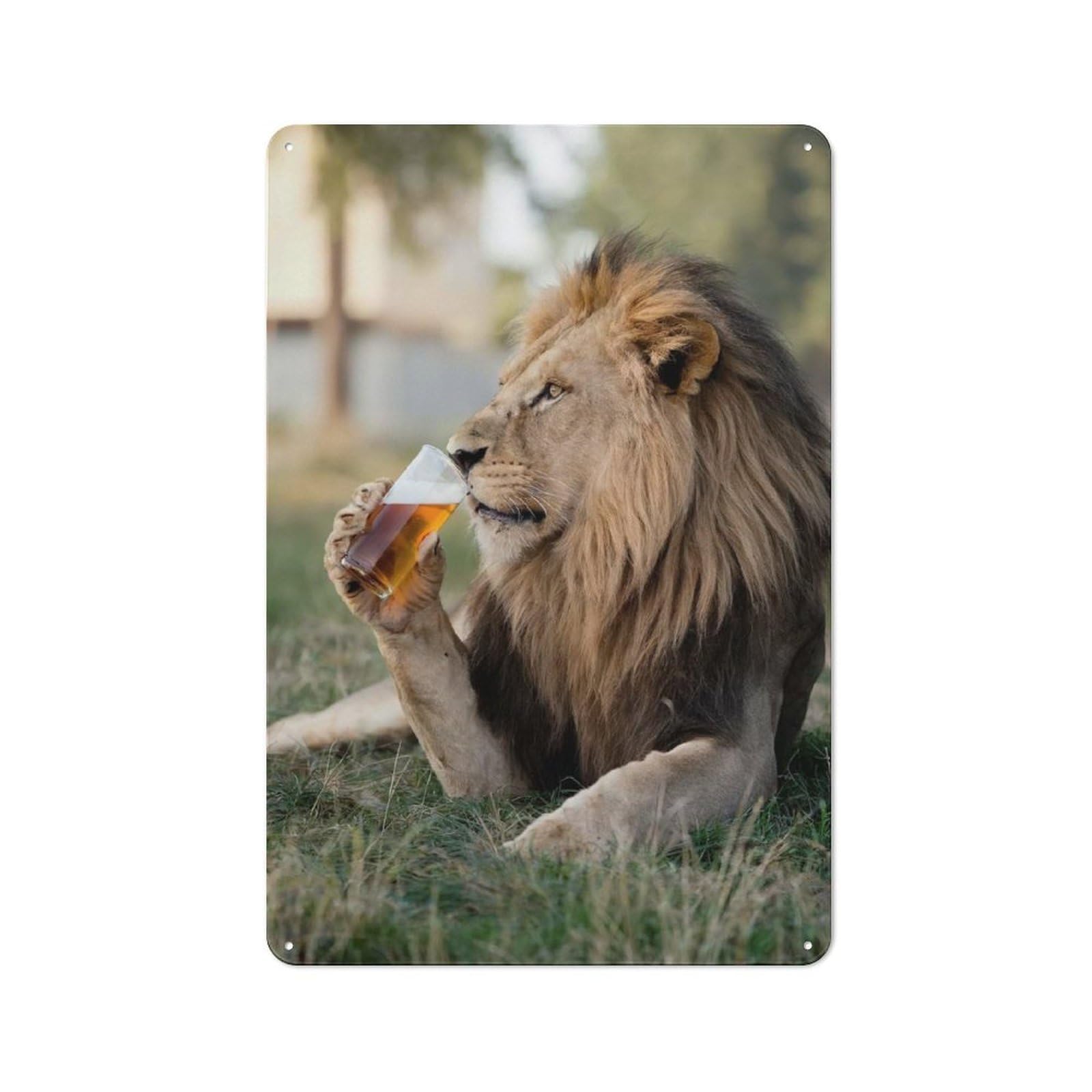 Junmoney Lion Sipping A Beer Vintage Tin Sign 30X20cm With For Kitchen Or Home Bar, For Metal Sign Collectors, For Kitchen And Home Bar Decor
