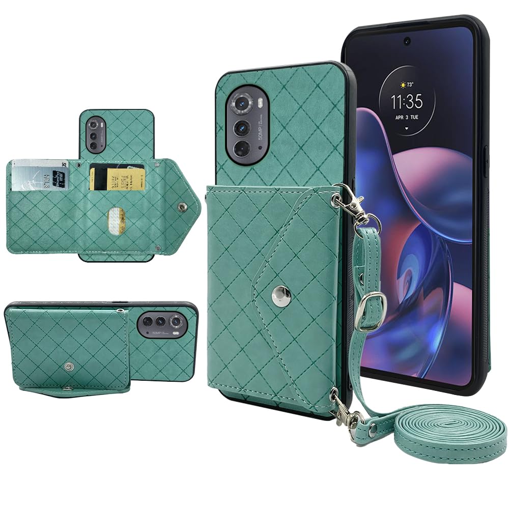 Compatible with Motorola Moto Edge 2022/MotoEdge 5G UW 2022 Wallet Case with Crossbody Shoulder Strap Stand Credit Card Holder Cell Accessories Phone