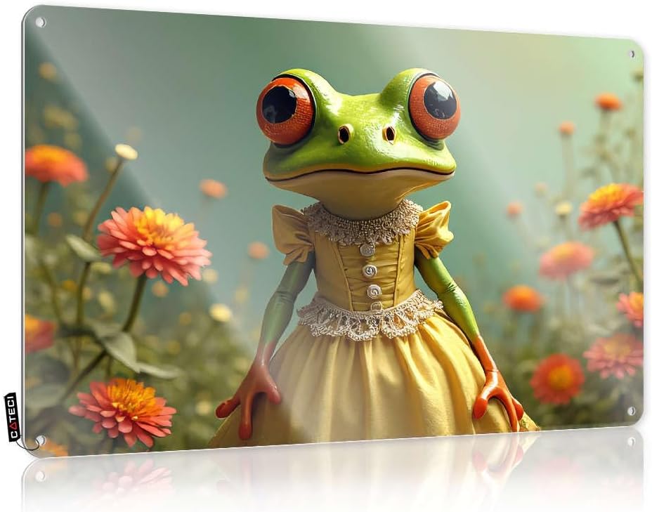 TRBW Room Signs For Bedroom A Frog In A Yellow Dress Surrounded By Flowers. Metal Home Sign Whiskey Signs For Home Bar