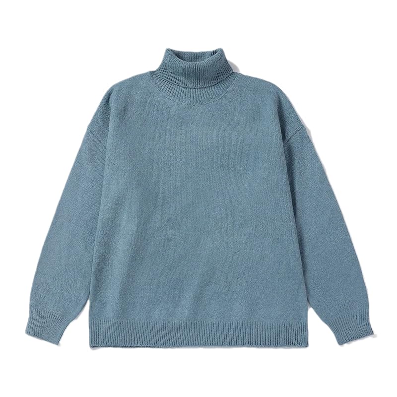 Men Turtleneck Knitted Pullovers Sweater Vintage Solid Color Long Sleeve Sweater