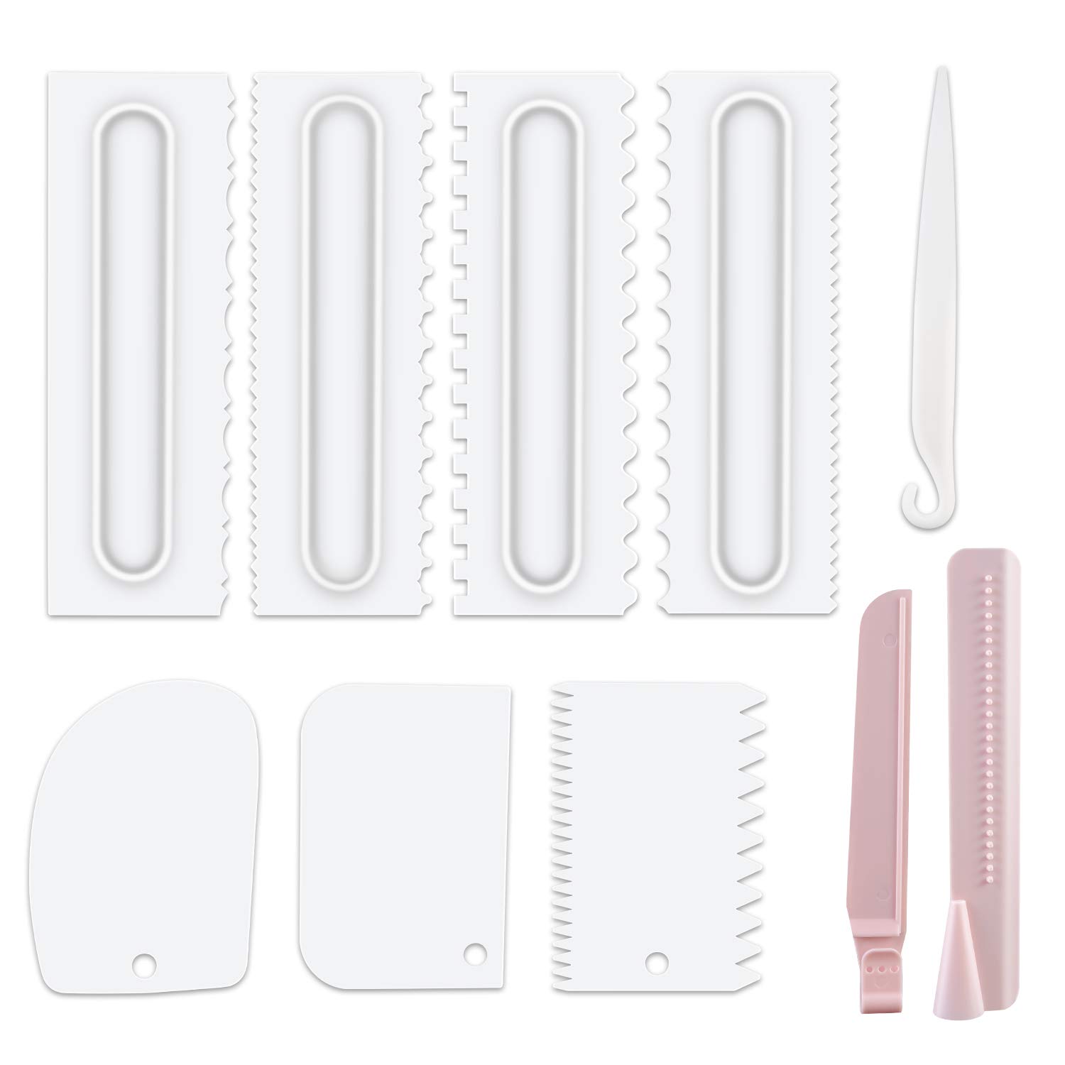 Cake Scraper Set of 9 Packs,Cake Decorating Comb and Icing Smoother, Plastic Sawtooth Cake Scraper Polishe, Decorating Cake Edge Kitchen Baking Mold DIY Tool