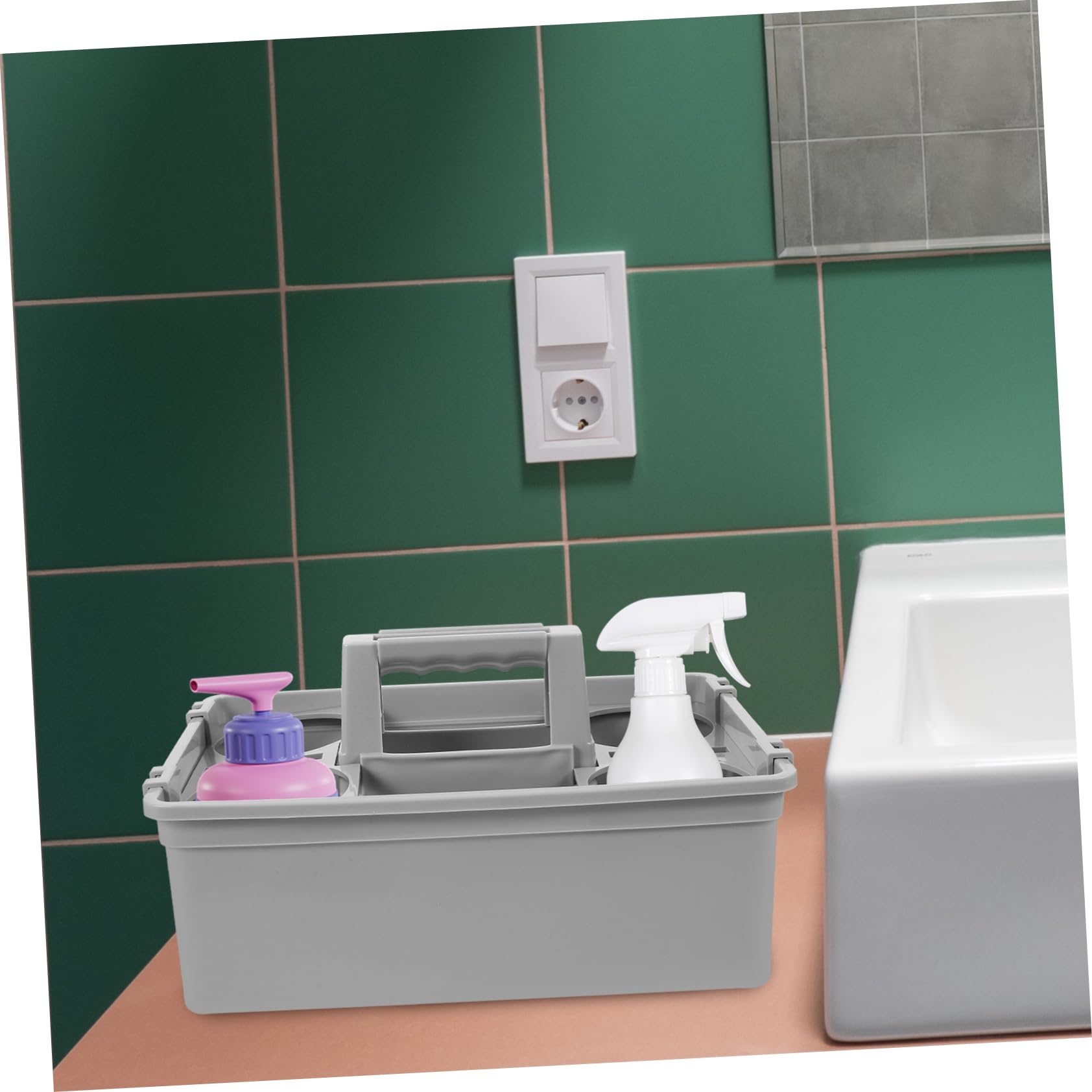 Cabilock Cesta para Productos de Limpieza de Plástico Asas Ligera y Compartimentos Separados para Organizar Herramientas y Utensilios de Limpieza Hogar