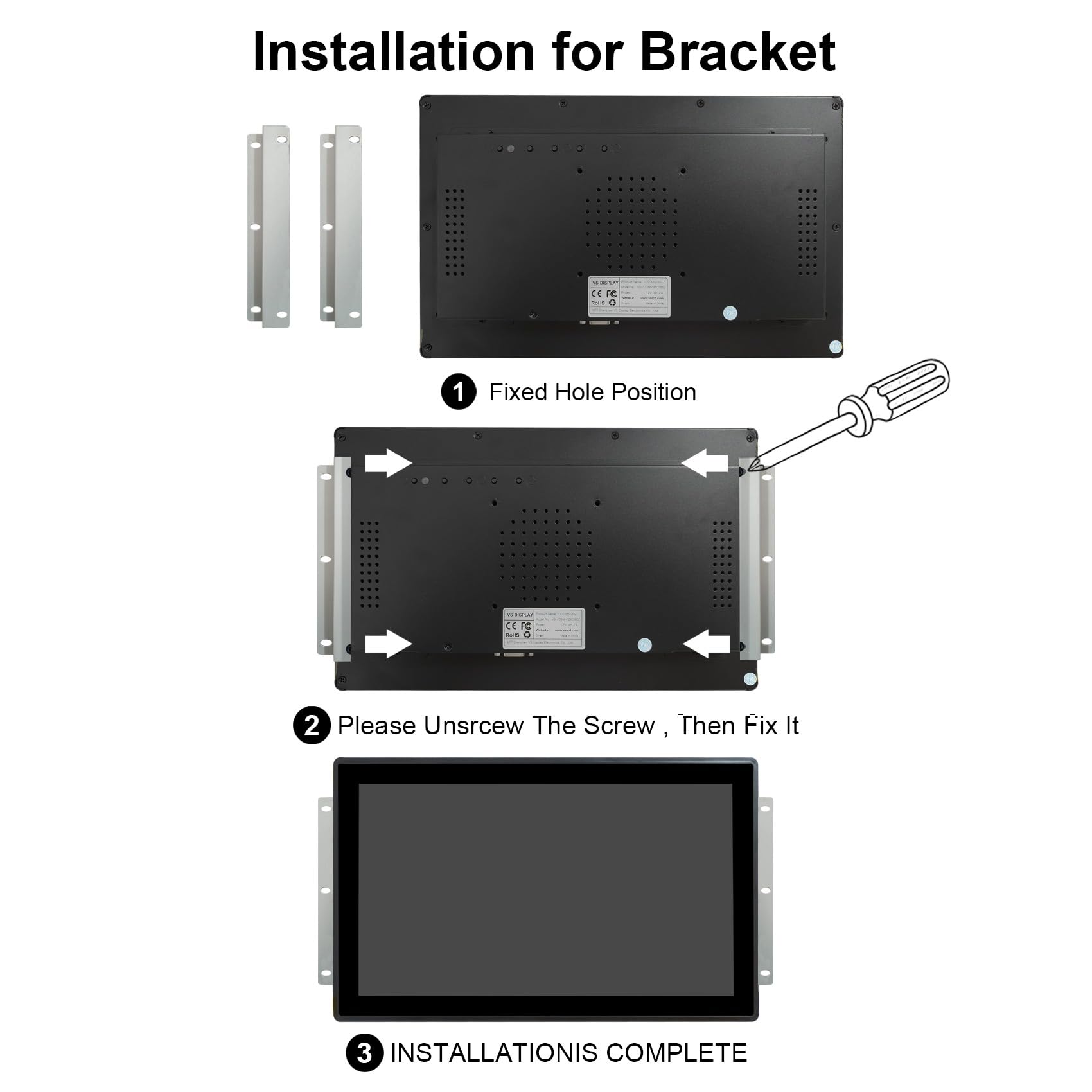 VSDISPLAY Monitor industriale di tocco di 13.3 pollici, 1920×1080, 300 nits | IP65 anteriore, tocco di 10 punti, ampio angolo di visione, corpo del metallo