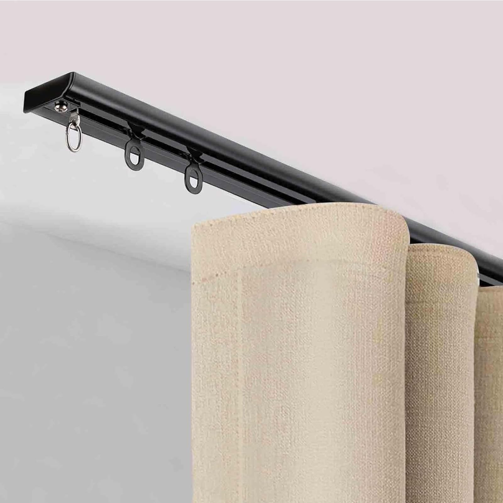 Single Curtain Track White/Black RV Curtain Track Ultra-Thin Curtain Track, Aluminum Alloy Curtain Rails Ceiling Mount Curtain Rod Track for Office Home Hotel School(Black,460cm(15.1ft))