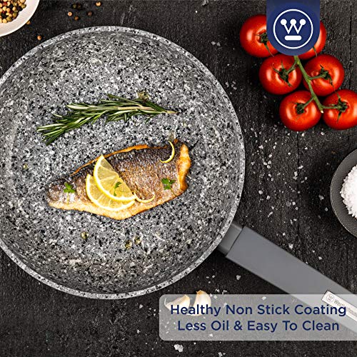 Image of Westinghouse Granite Series Non-Stick Frying Pan | 3-Layer Marble Coated, Superior Non-Stick Performance | Forged Aluminum Fry Pan | Induction, Electric, Gas, Halogen & Ceramic Compatible | (20 cm)