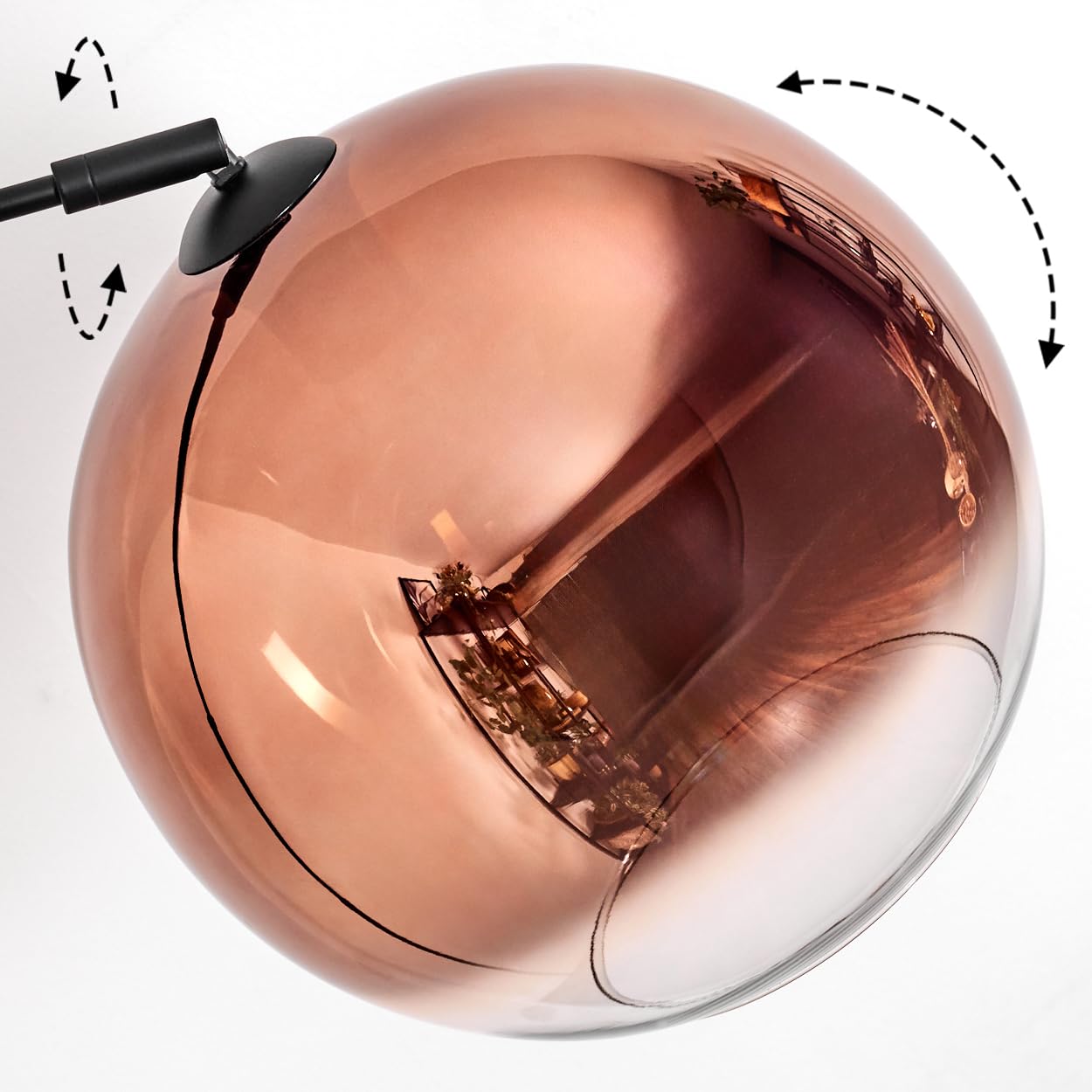 Lámpara de pie HOFSTEIN Koyoto, de metal/cristal en negro/cobre/claro con base de mármol, lámpara ajustable de diseño retro (pantalla de Ø 30 cm), interruptor de pie, E27, salón, dormitorio, pasillo