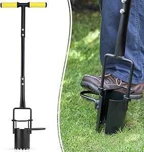 Colwelt Bulb Planter Tool Long Handle, Serrated Base Gardening Bulb Transplanter with Soft Grip, Heavy Duty Long Handled Bulb Planter Sod Plugger for Digging Holes to Plant Tulips, Iris, Daffodils