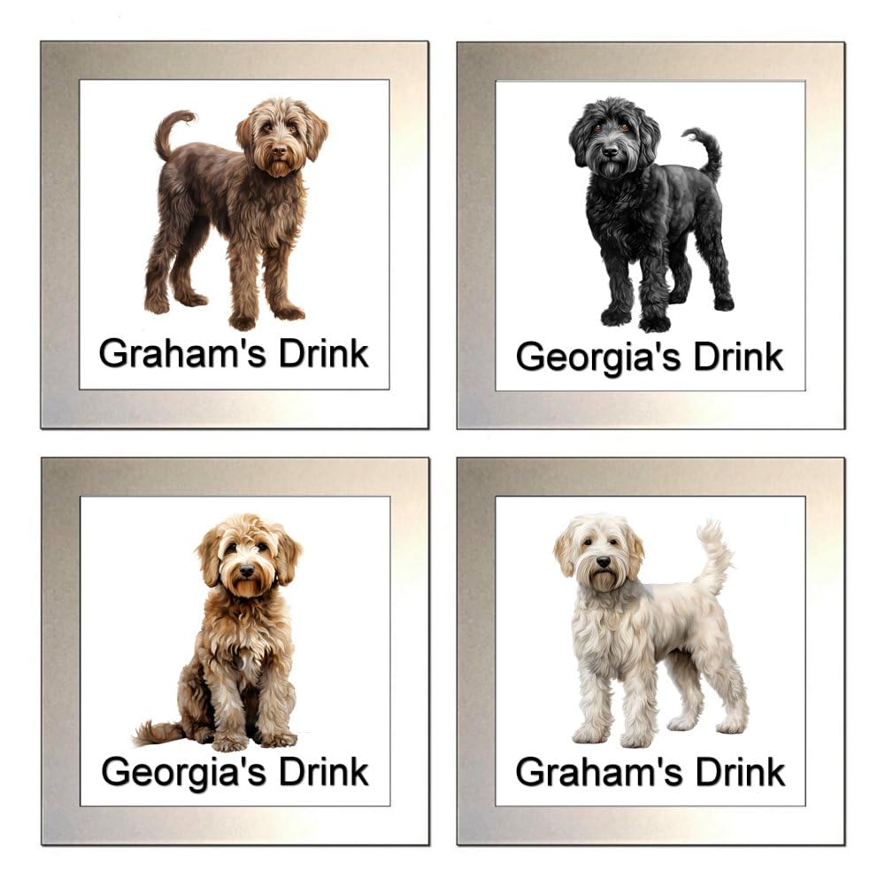 Key Expressions Silver,Black Personalised Labradoodle Dog Glass Drinks Coaster - Four Designs Available