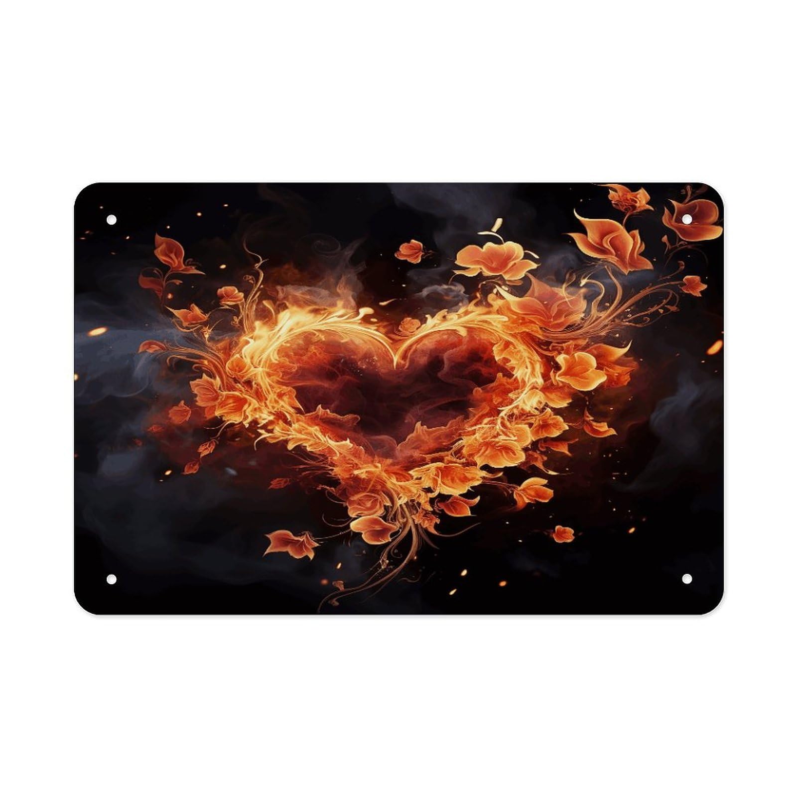 Fodpand Style Fire Flowers And Heart Wall Art Metal Signs Tin Sign