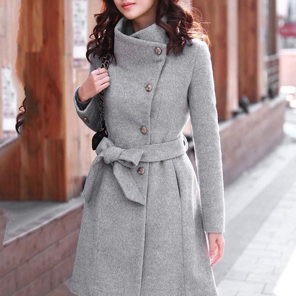 DeaAmyGline Wintermantel Damen Wollmantel Lang mit Gürtel Elegant Stehkragen Knopf Trenchcoat Overcoat Winddicht Warm Herbst Winter Parka Jacke Mantel übergangsjacke Winterjacke