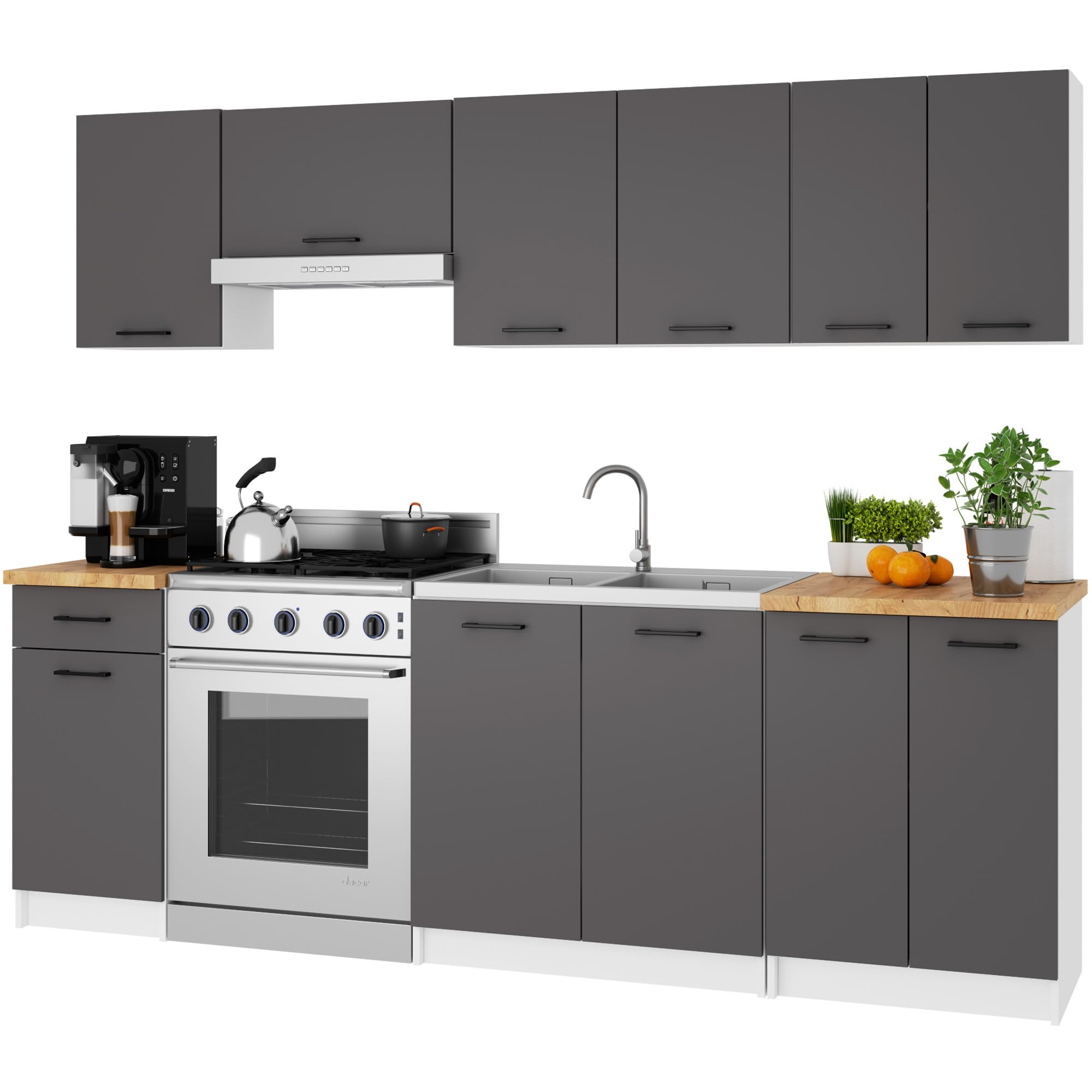 AKORD Cucina componibile con piano di lavoro 82/85x50 cm | Armadio da cucina | Credenze OLIWIA | Spazioso | Robusto | Adatto a ogni design | Per una piccola cucina | Bianco & Grigio Grafite