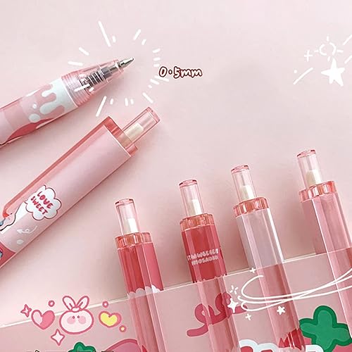Miniatura 5 de 6 bolígrafos de tinta de gel, bolígrafos retráctiles de dibujos animados, bolígrafo de 0.020 in, suministros escolares de oficina para niñas (rosa)