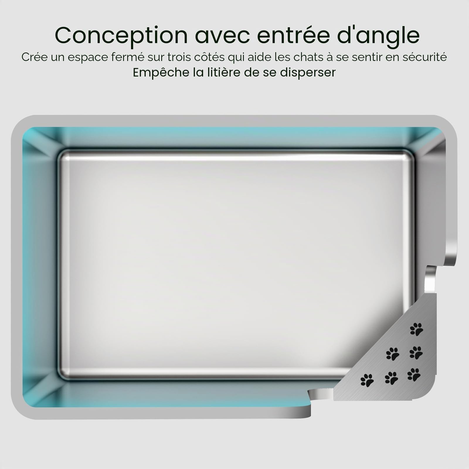 PTLOM Bac Litiere pour Chat en INOX,Bac a Litiere pour Chat 30cm,Coin D’entrée Bac à Litière Chat, sur roulettes, Facile à déplacer, Antiadhésif, sans Odeur, pour Chats Grands ou Multiples