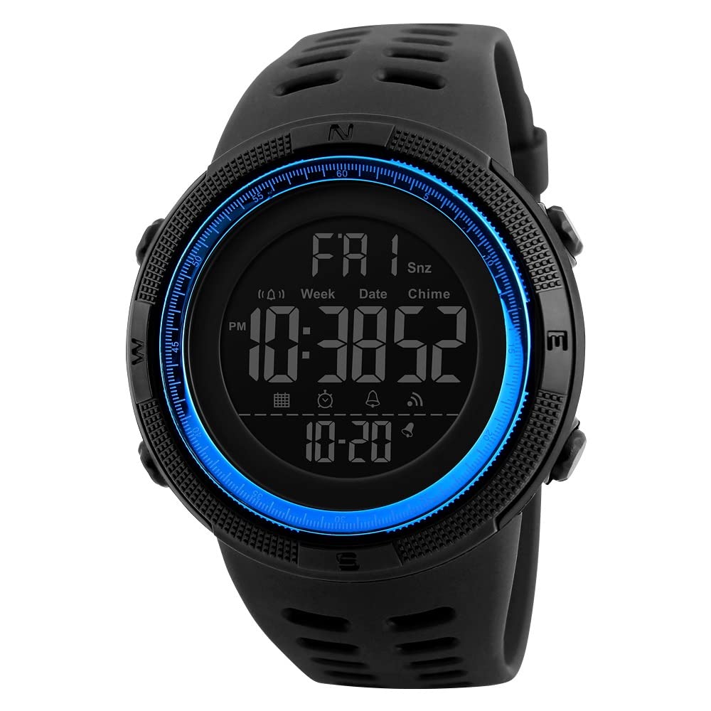 SKMEI Mens Digital Sports Watch 50m Waterproof LED Military Multifunction Smart Watch Stopwatch Countdown Auto Date Alarm (Blue) (B077MNWR43) Amazon Price History, Amazon Price Tracker