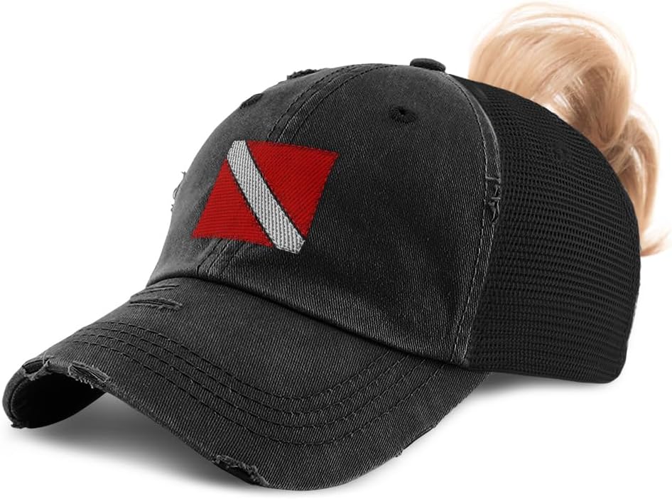 Speedy Pros Ponytail Cap Women's Baseball Cap Embroidered Sport Scuba Diving Flag Embroidery Cotton
