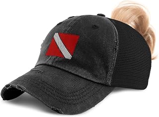 Speedy Pros Ponytail Cap Women's Baseball Cap Embroidered Sport Scuba Diving Flag Embroidery Cotton
