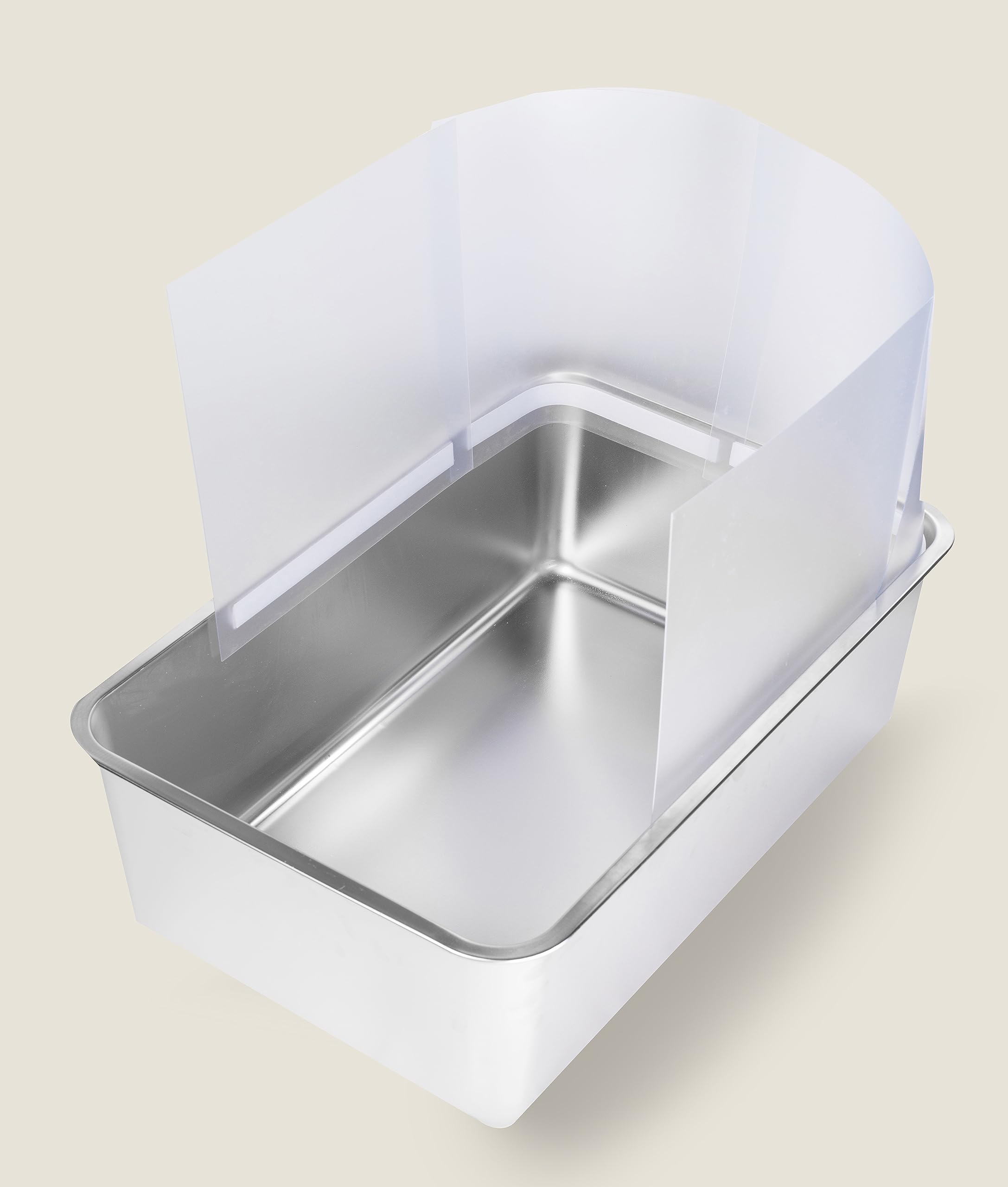 MEEXPAWS Stainless Steel Litter Box High Side L23.6 x W15.8 x H7.9 inch with Sticky Board for Cats | Non Stick | Odor Control | Pee Shields Splash Guard Enclosure| Easy Clean