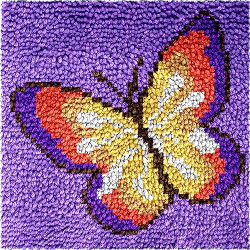 Image of Numptain Latch Hook Kits for Adults,DIY Rug Crafts Butterfly Pattern Color Printed Canvas,Latch Hook Kits for Beginners Handmade Needlework Crafts Home Decoration,12 inchx12 inch