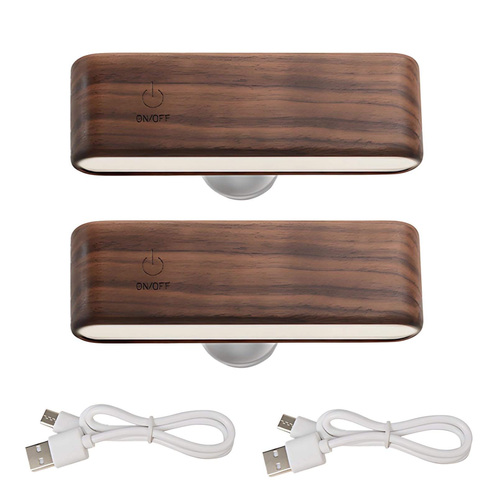 Aplique de pared LED de nogal negro, 2 luces de lectura con batería recargable, estilo nórdico mínimo, batería de 2600 mAh