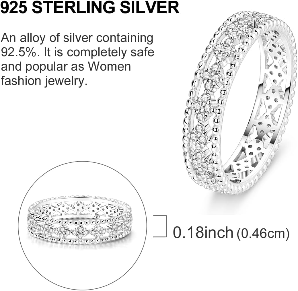LAZA 925 Sterling Silver Ring for Women, Sterling Silver with Moon and Stars Stackable Proposal Engagement Double Wave Ring Size 6-9 - Image 3