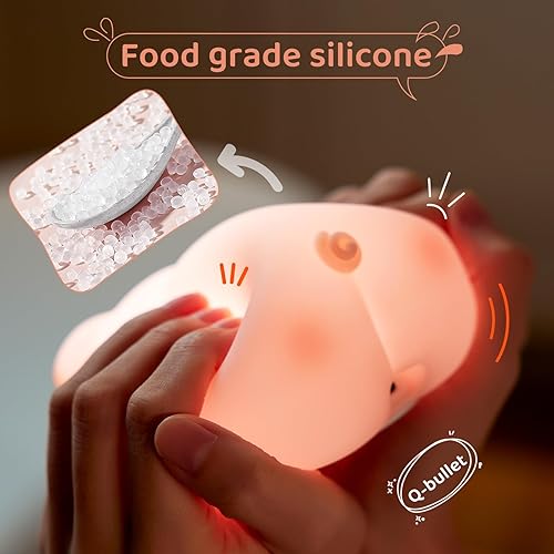 Miniatura 6 de Luz nocturna de cerdo para niños, bonita lámpara de cerdito de silicona, cerdito de luz regulable, lámpara de noche recargable, luz nocturna para