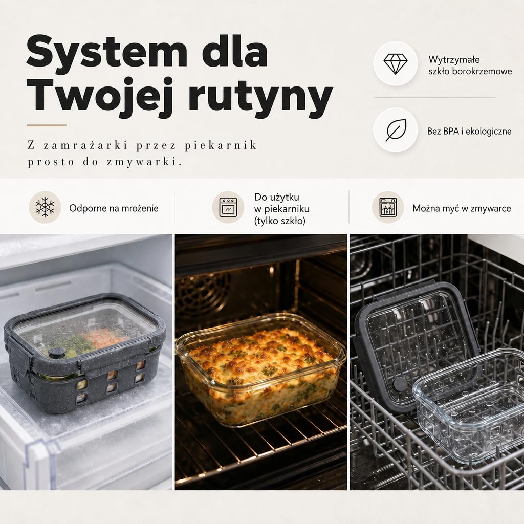 Zestaw Pojemników Meal Prep 3x1520ml – Szkło borokrzemowe, szczelne, piętrowe, mikrofalówka z zaworem parowym, silikonowa powłoka antyuderzeniowa