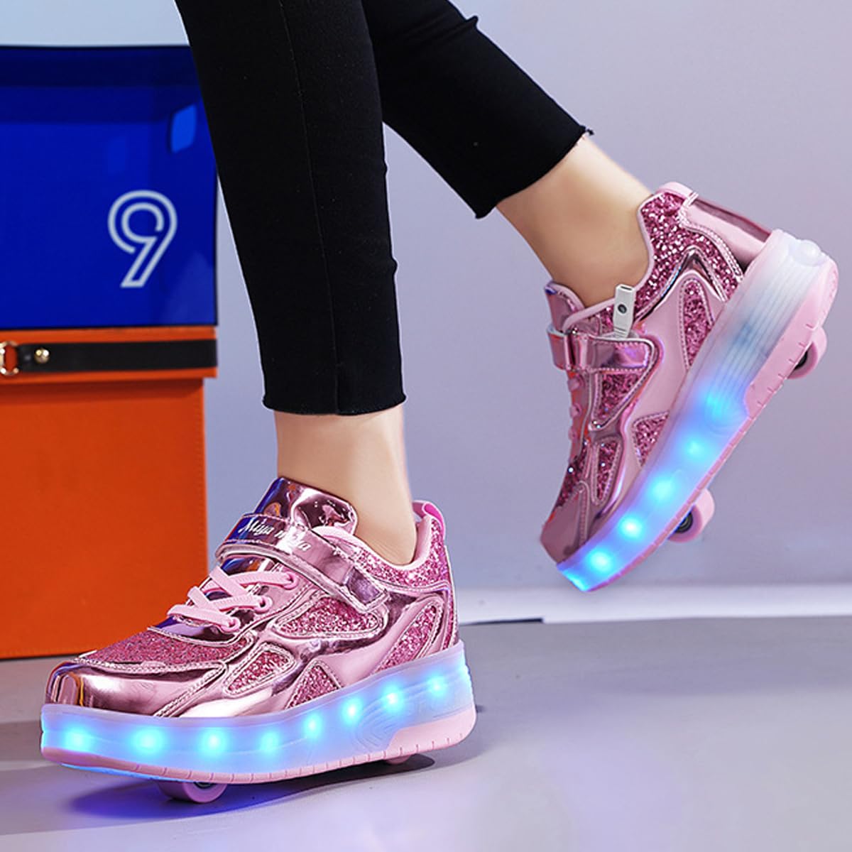 Hixingo Zapatillas con Ruedas Niña Niño, Zapatos con Dos Ruedas 2 en 1 Zapatillas Patines Zapatillas Ruedas con Luz LED, Colorido Zapatos Patines Calzado de Skateboarding