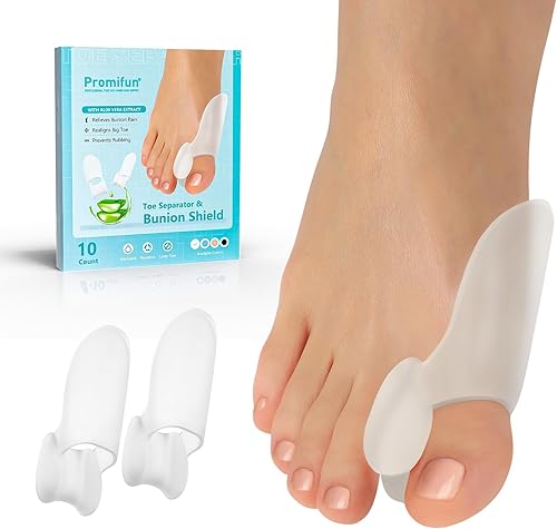 Protector de cojín para juanetes, paquete de 10 correctores de juanetes con infusión de extracto de aloe vera con separador, protector de juanetes