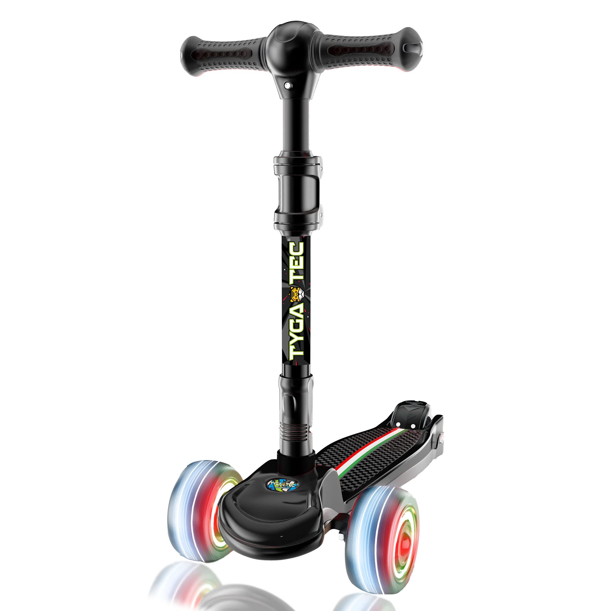 Tygatec3 Wheel Kids Scooter for Year 5 to 14, LED Magic Wheels, Smart Kick Scooter with Fold-able & Height Adjustable Handle for Baby Boys and Girls with Foot Brakes (Black)