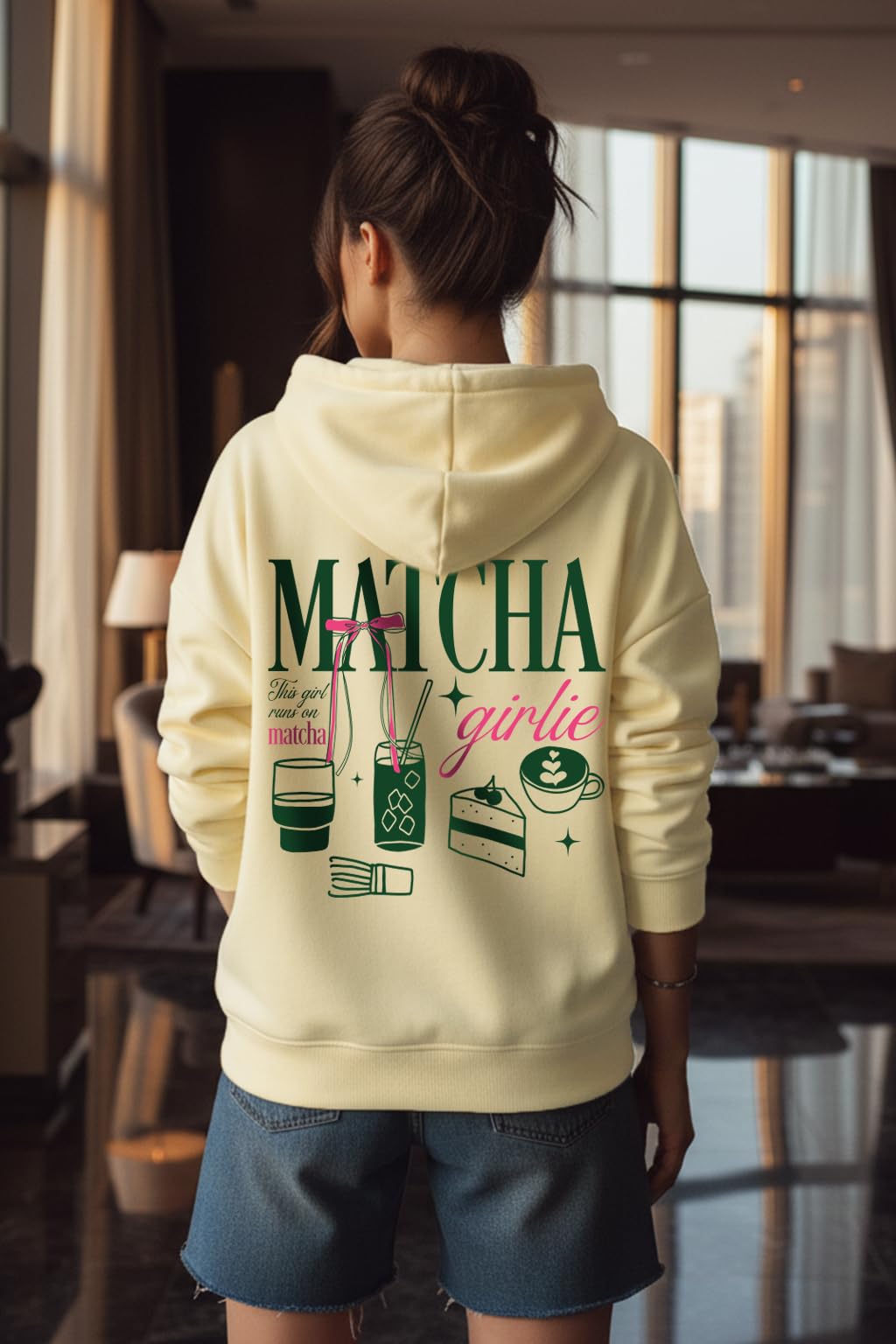 JUNEBERRY Poliestrowa bawełna krój oversize opadające ramię bluza z kapturem z długim rękawem z nadrukiem graficznym damska bluza z kapturem (kolor: Marshmellow, różowy, czarny i czerwony)