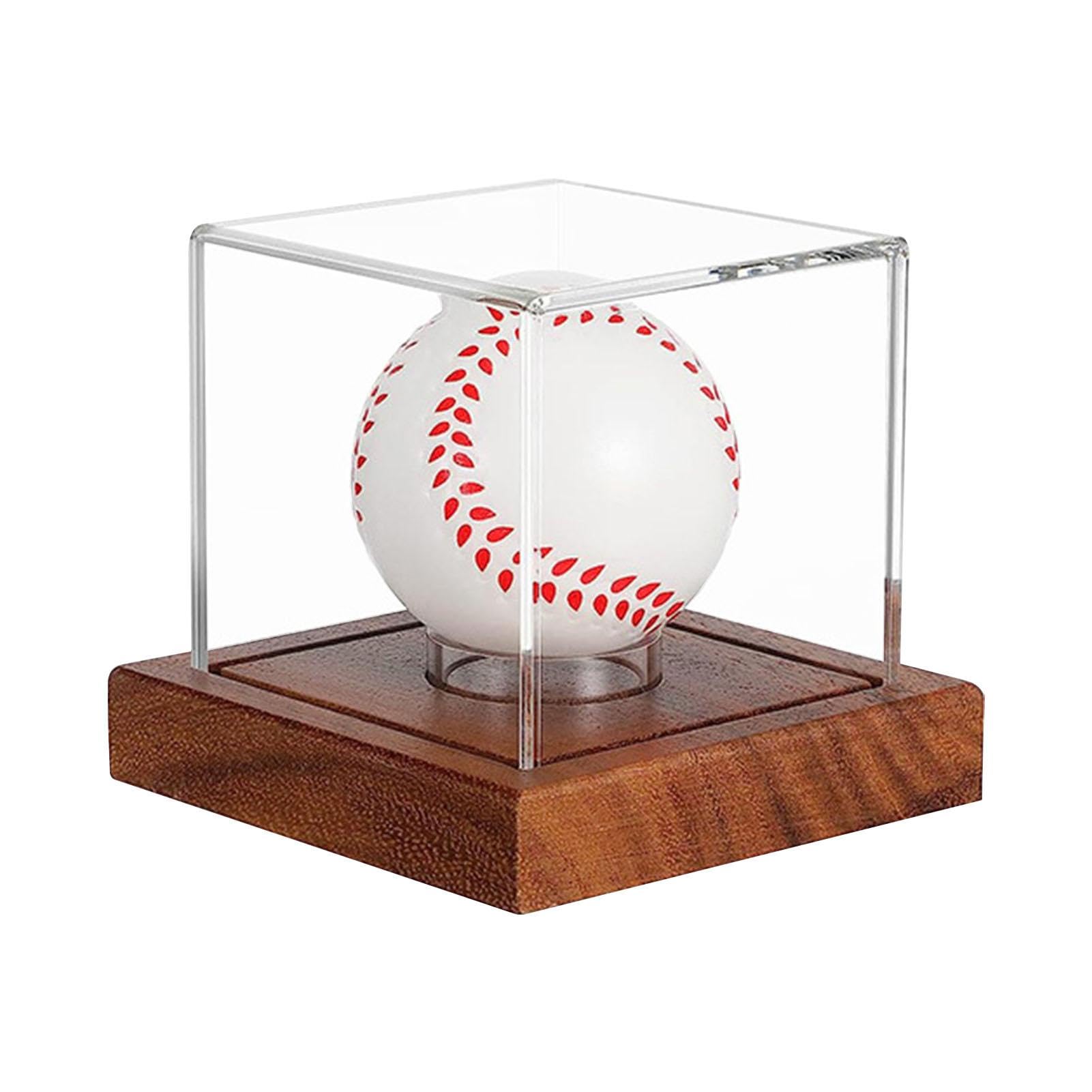 Présentoir à Balle De Baseball Avec Base Bois Et Boîte Acrylique Transparente - Support De Collection, 8cm