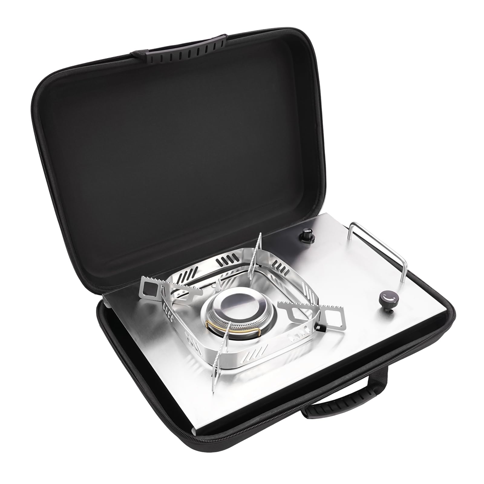 Hornillo de camping de gas plegable de 2600 W, hornillo de gas portátil con encendido piezoeléctrico, resistente al viento, quemador ajustable, incluye bolsa portátil para pícnic al aire libre,