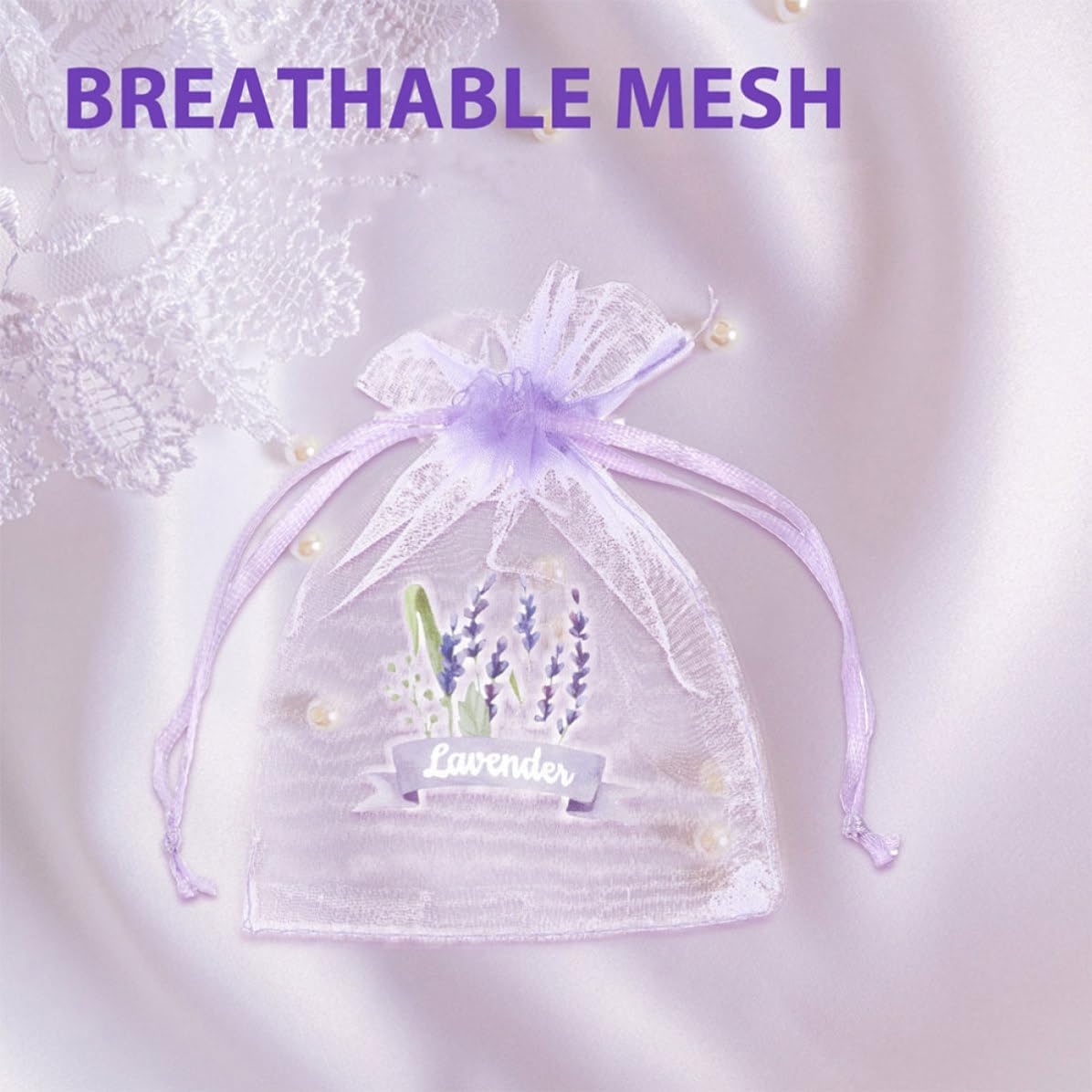 20 Pcs Lavender Sachets Small Gauze Drawstring Bags Elegant Design, Multi-Functional Storage Pouches for Organizing Small Items, Travel, and Holding 30g Lavender
