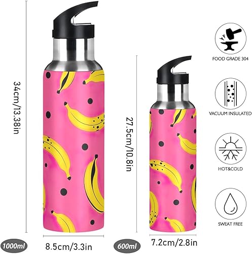 Miniatura 2 de Stainless Steel Water Bottle 20 Oz, Leakproof Water Bottles for Gym Outdoor Travel School, Yellow Bananas Black Dots