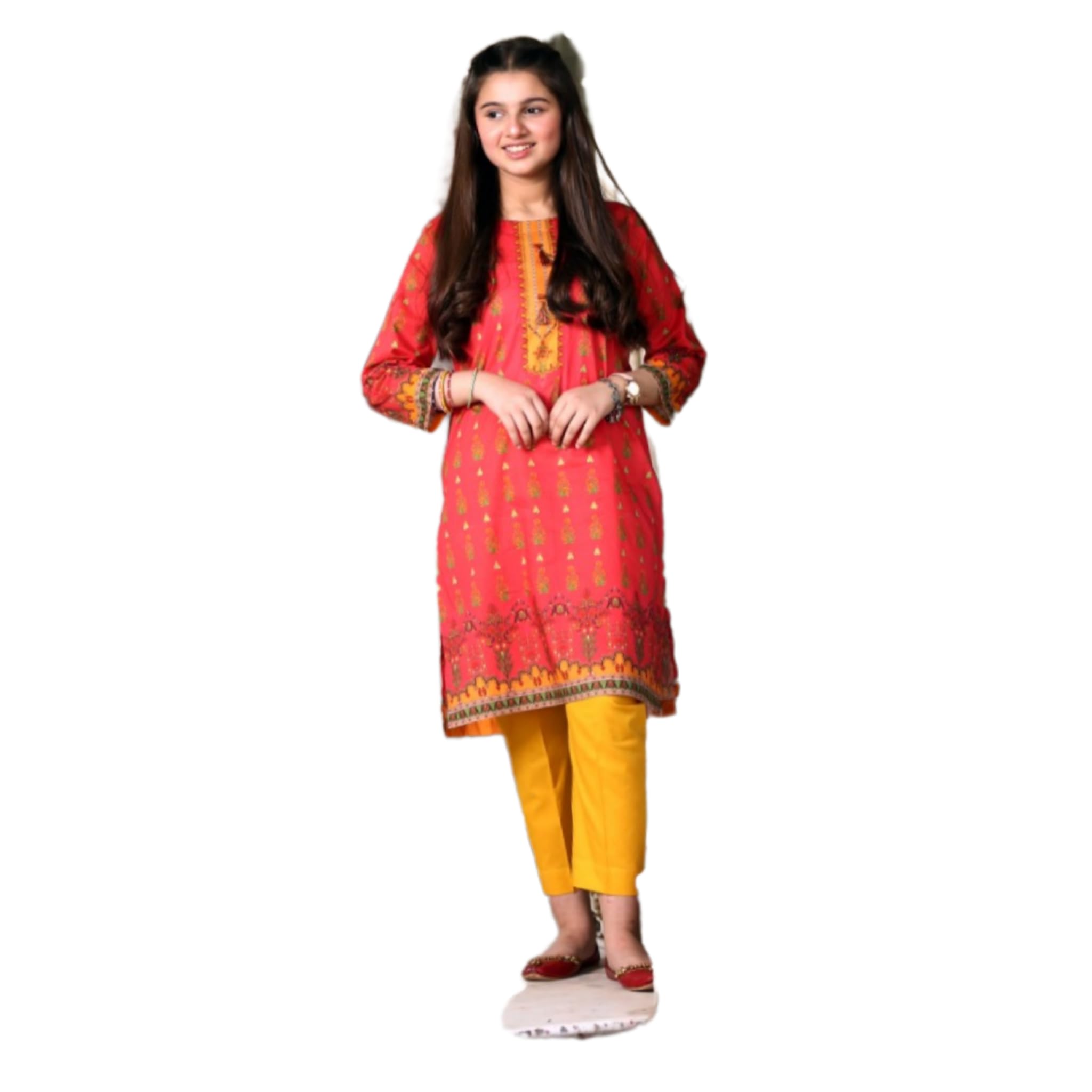 KIDS KURTA UKWaniya red/yellow 2 piece suit pakistani Indian eid diwali bollywood desi (6-7years)
