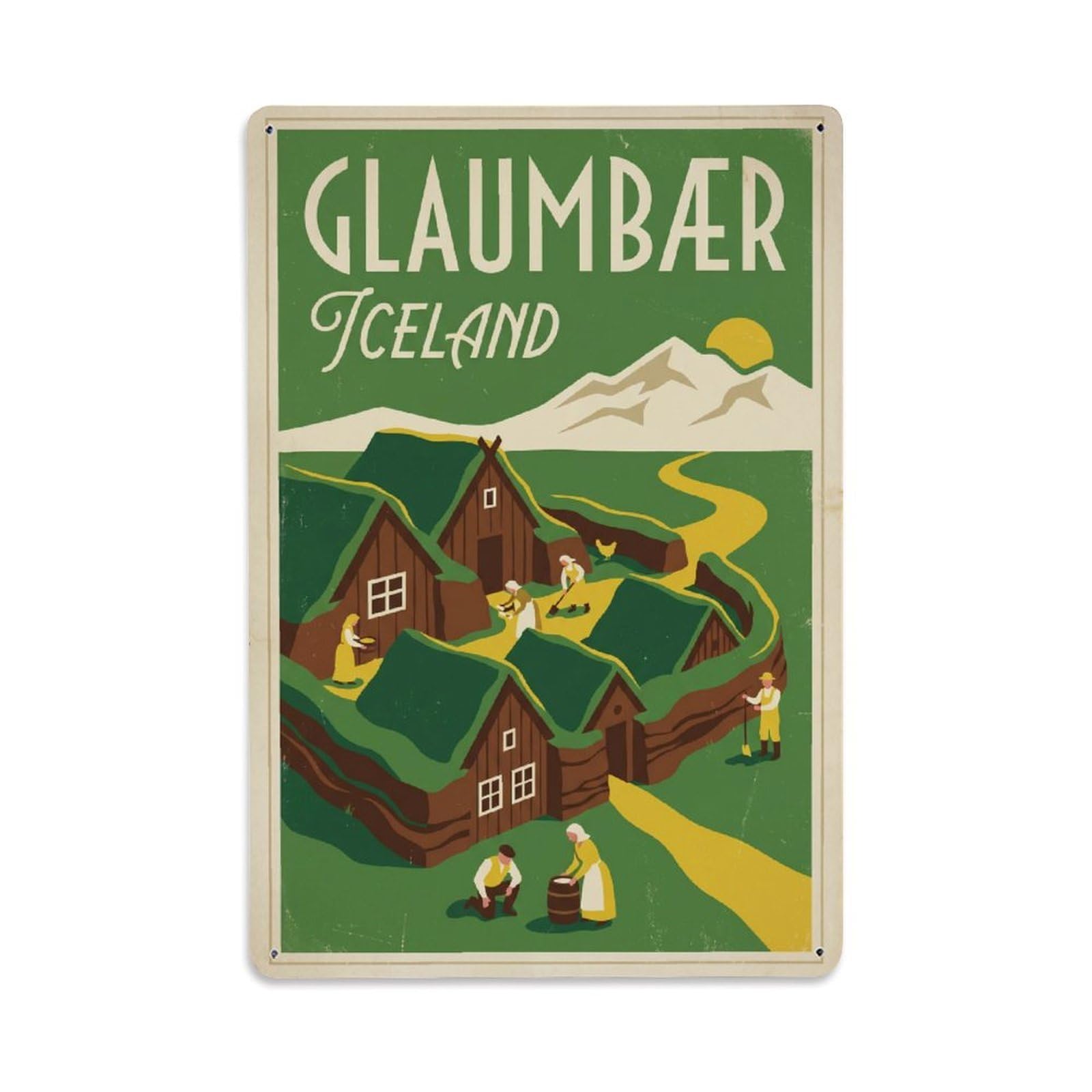 Este 8X12inch Style Vintage Travel Glaumbaer Iceland Turf Metal Tin Sign