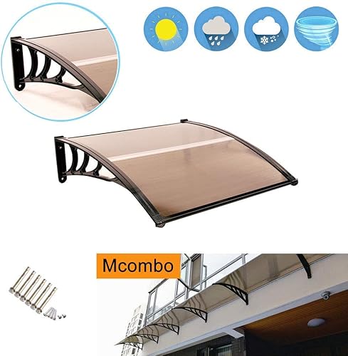 Miniatura 4 de MCombo Toldo para ventana de 39 x 38.6 pulgadas, para exteriores, de policarbonato, para puerta de patio, toldo hueco (hoja hueca grissoporte negro