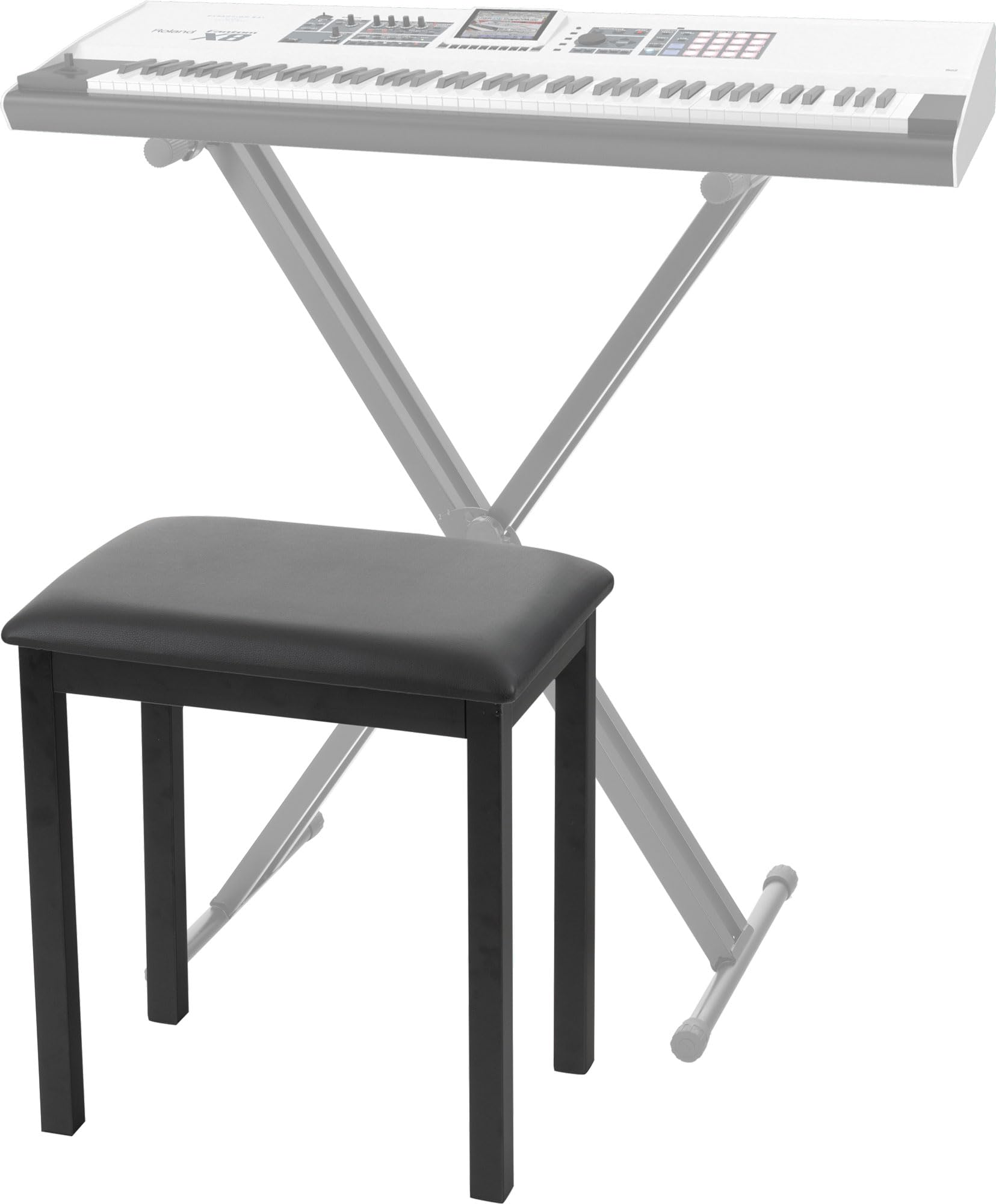 Funkey B100 Panchetta per Pianoforte nera, Con gambe in metallo stabili | Seduta imbottita nera in pelle sintetica, Dimensioni (LxPxA): 44 x 30 x 50 cm, Protezione per parquet in plastica
