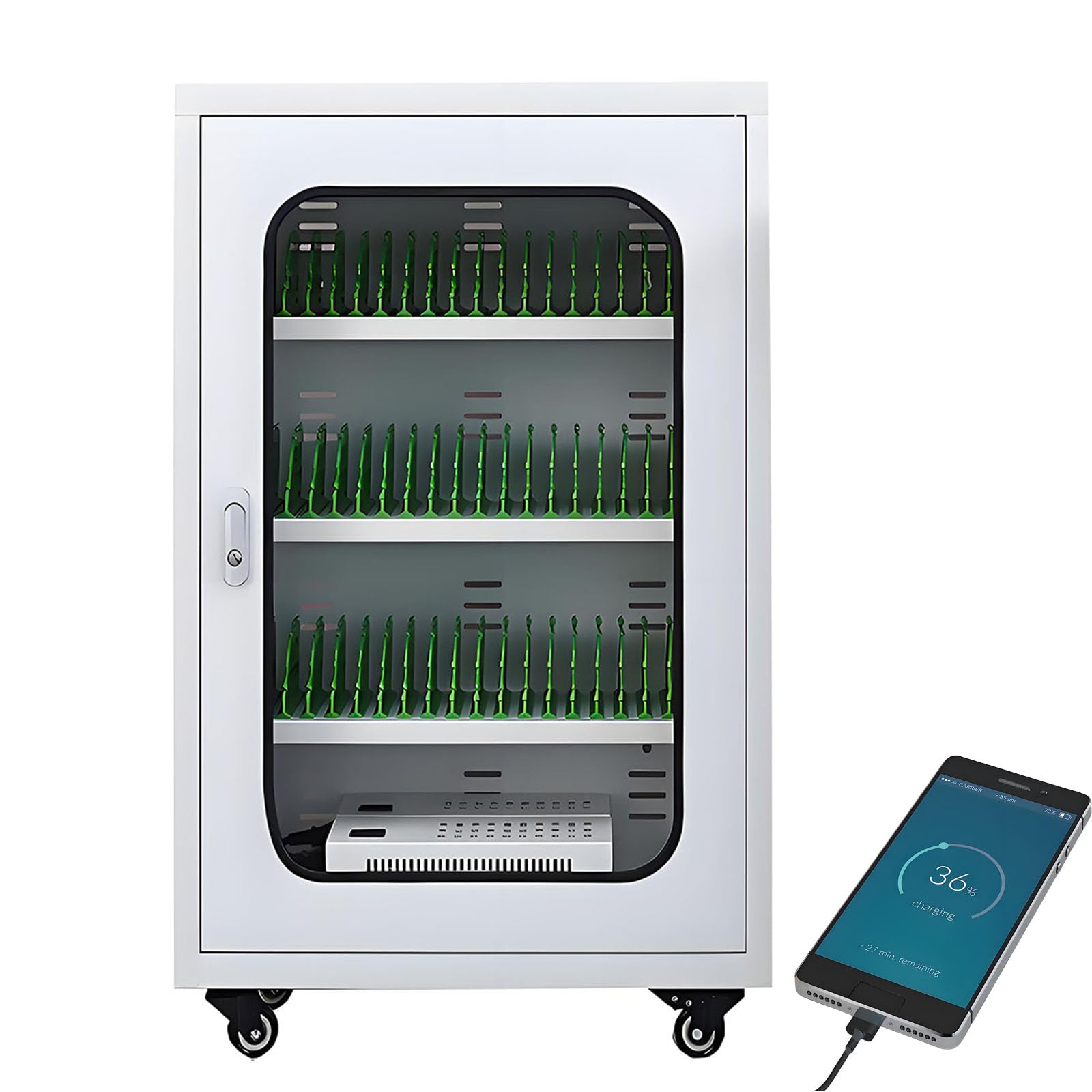 GTHTUHFD Mobile Phone Charging Cabinet Secure Usb Charging Cart With Wheels 12Slot Locker For Cell Phones Rechargeable Charging Station With Combination Lockblack,White-50Slots