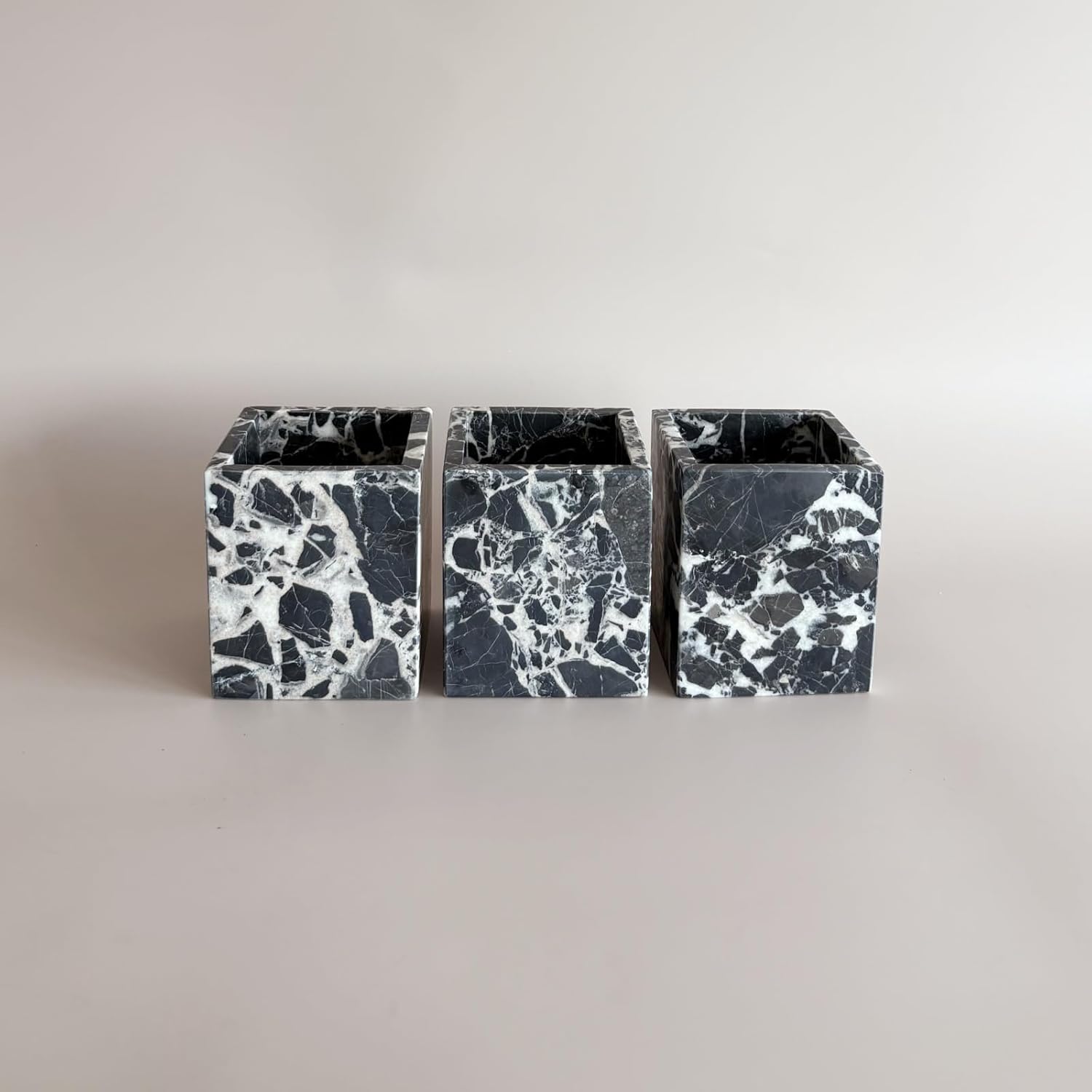 Natural Marble Stone Square Storage Container Empty Vessel Holder Cup for Candle/Pens/Sundries items (Calacatta Black)