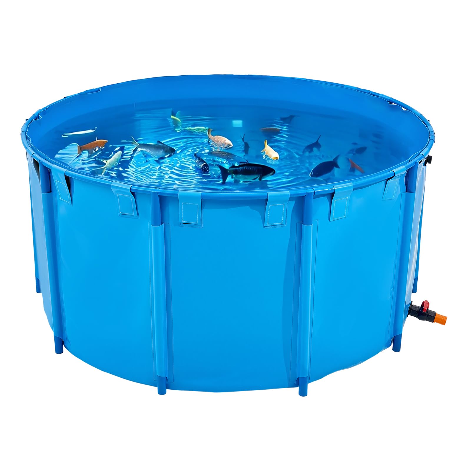 VEVOR Fischteich aus Segeltuch, mit 3100L Fassungsvermögen, Koi-Aquarium aus PVC, rundes Goldfischbecken mit stabilem Rahmen & Ablassventil, für Aquakultur, Koi-Zucht & Bewässerung (blau)